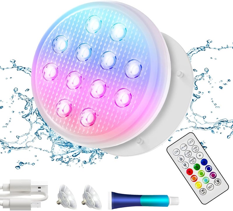 BOXPSII Rechargeable Submersible LED Pool Light With Remote - IP68 Waterproof 16 Colors, 2600mAh Battery, Magnet for Inground Pool, Hot Tub, Pond (1 Pack) - Image 1